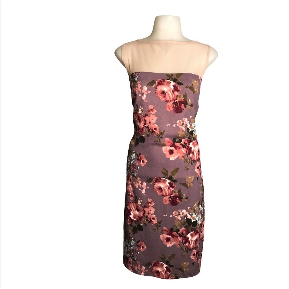 Piphany | Nude Mesh High Neck Floral Dress sleeveless dress•